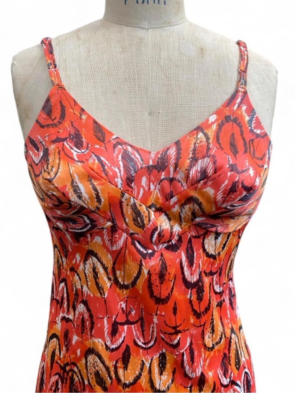 Vintage 70s Vera Neumann Formfit Rogers Feather Print Mini Slip Dress Small Medi